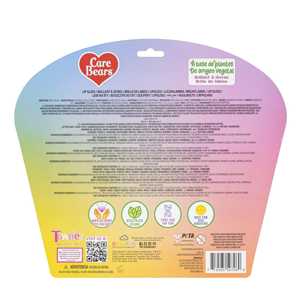 Townley Girl Care Bears 10-Piece Plant-Based Lip Gloss Set for Kids 3+ | Party Favors & Gifts
