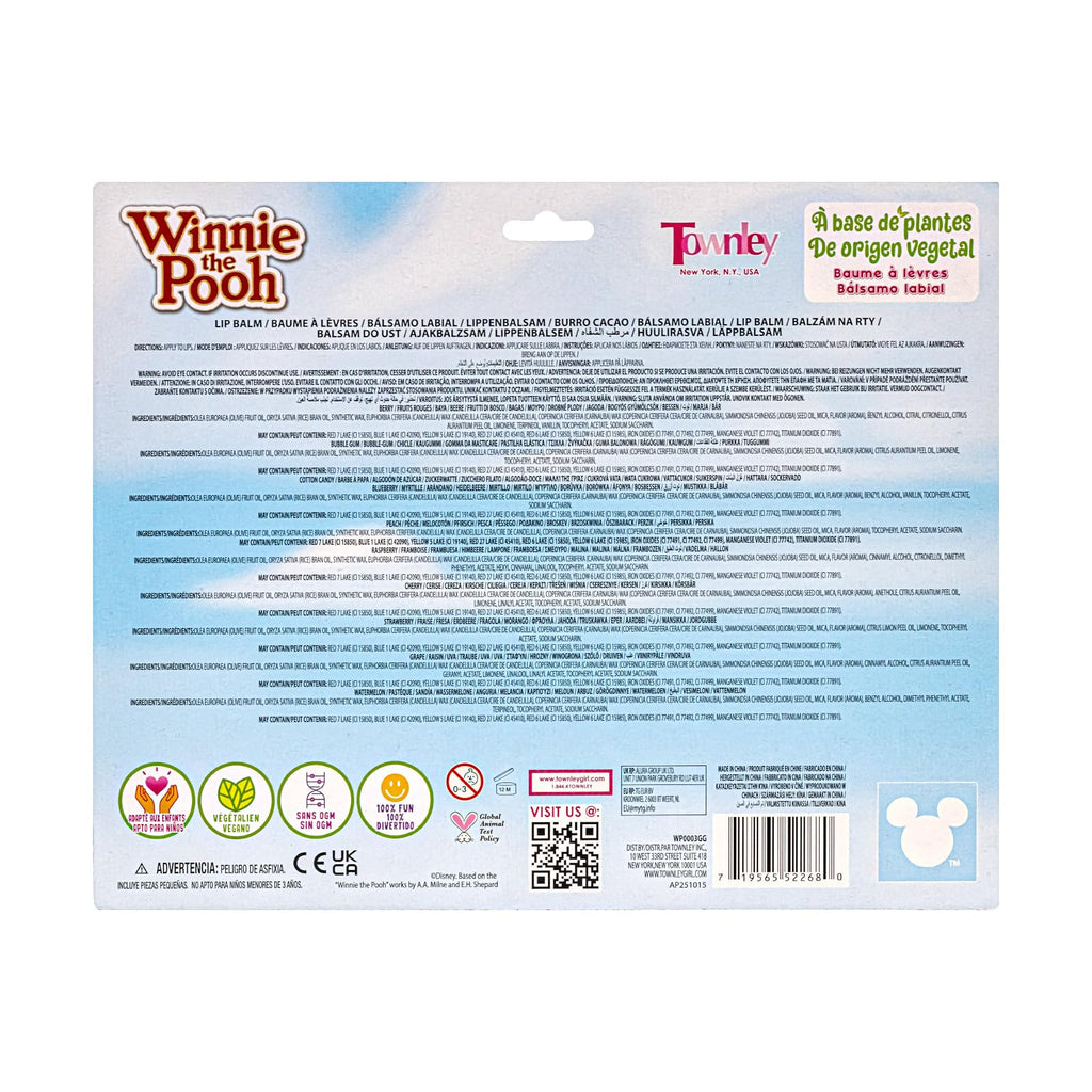 Townley Girl Winnie the Pooh 10-Piece Plant-Based Lip Balm Set – Kid-Friendly Gift