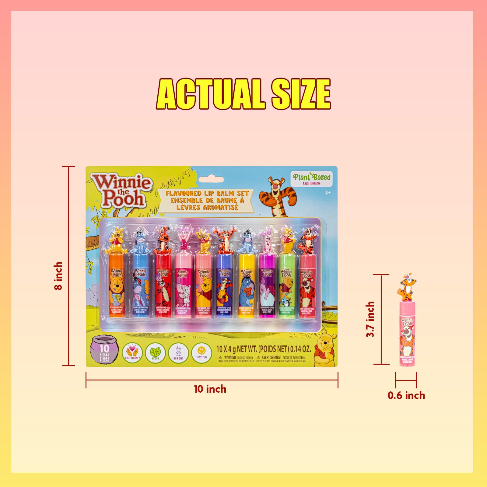 Townley Girl Winnie the Pooh 10-Piece Plant-Based Lip Balm Set – Kid-Friendly Gift