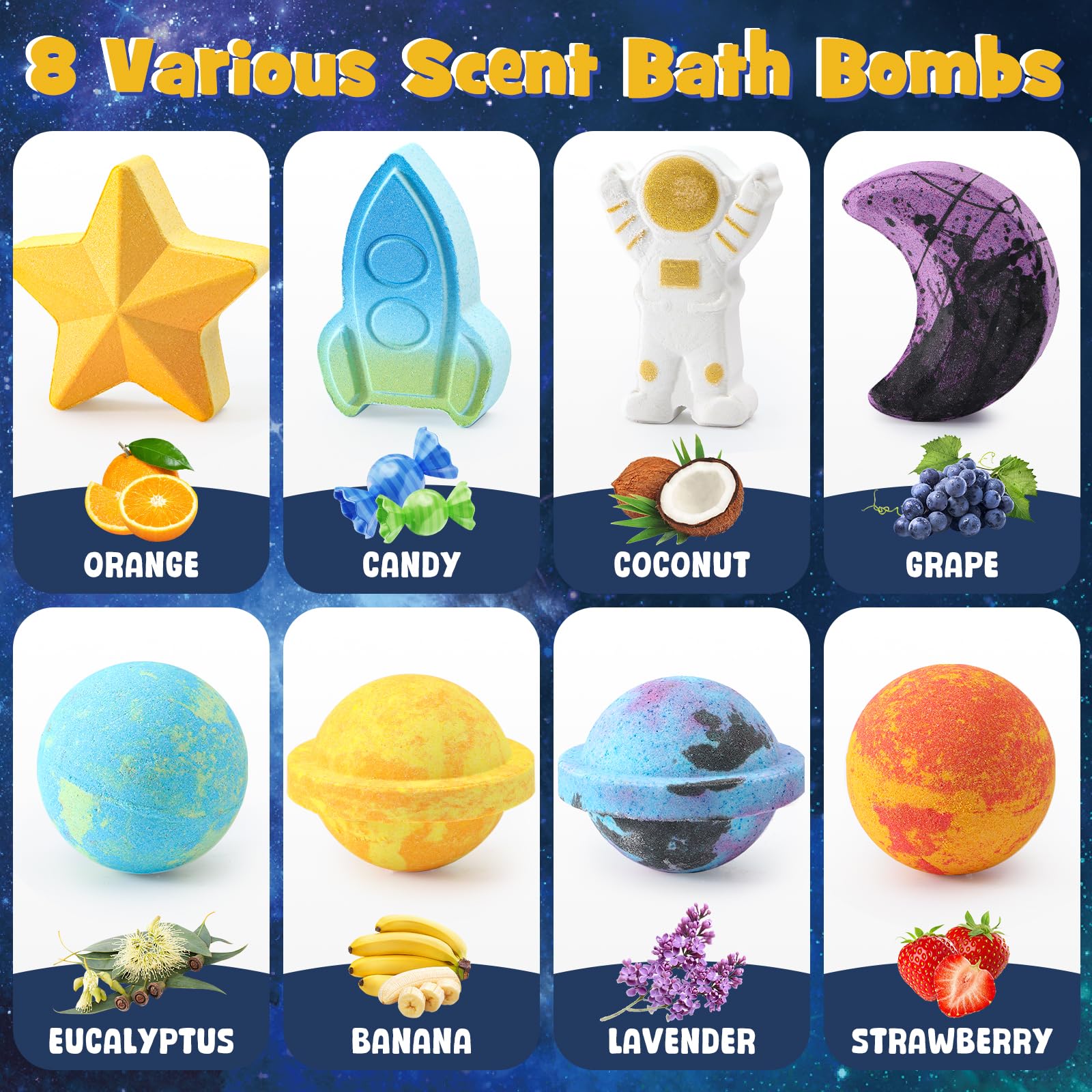Toylink Space Bath Bombs for Kids — 8 Pack with Surprise Toys Inside