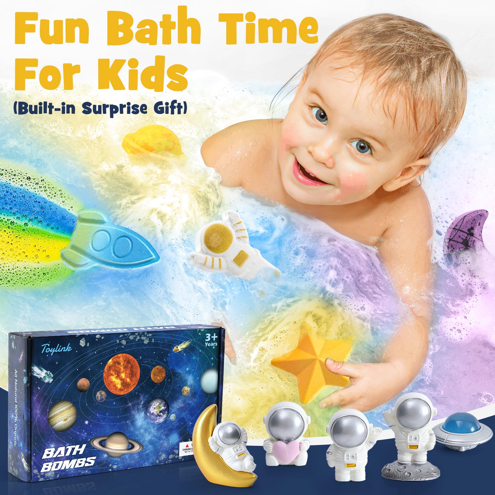 Toylink Space Bath Bombs for Kids — 8 Pack with Surprise Toys Inside