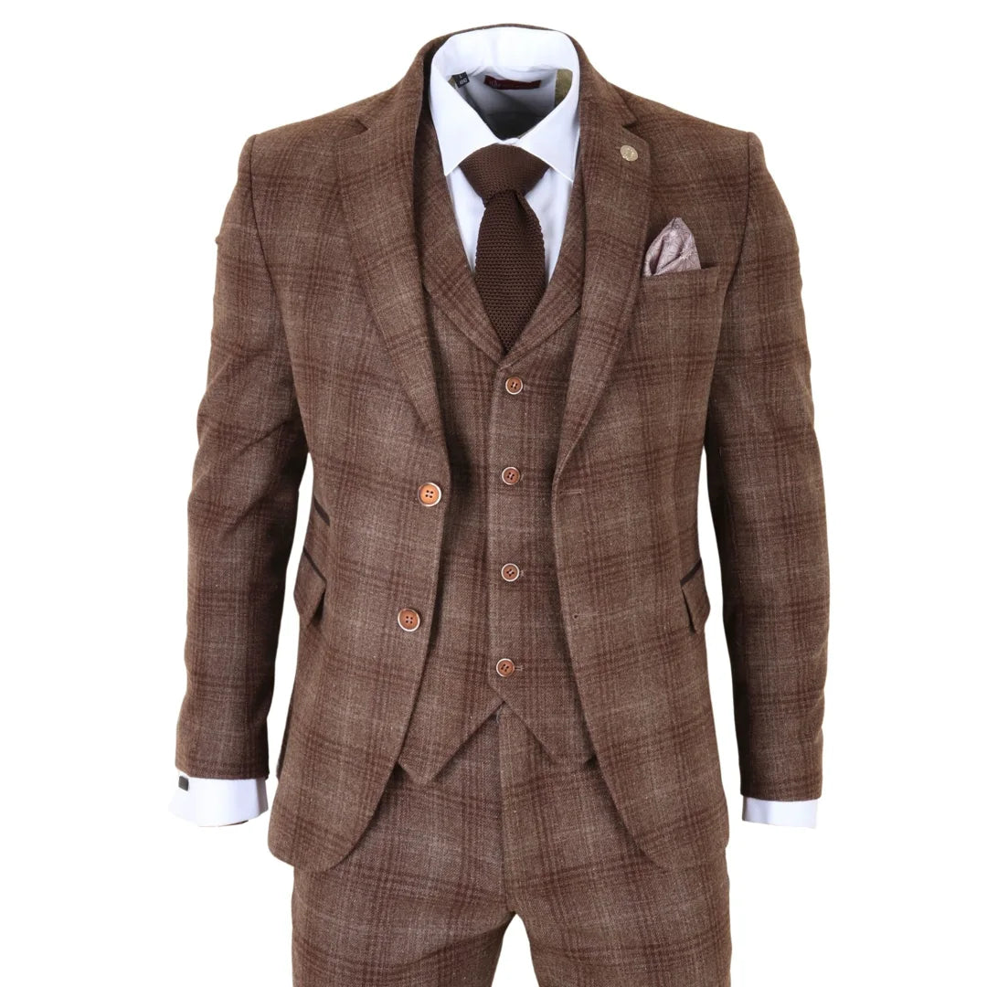 TP-31 - Men's Brown Tweed Check 3 Piece Suit