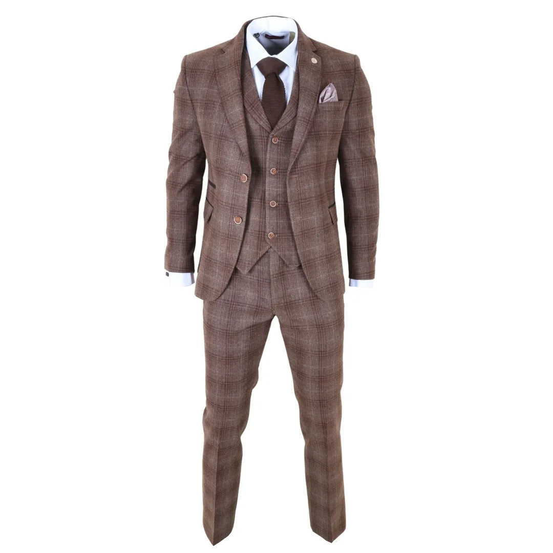 TP-31 - Men's Brown Tweed Check 3 Piece Suit