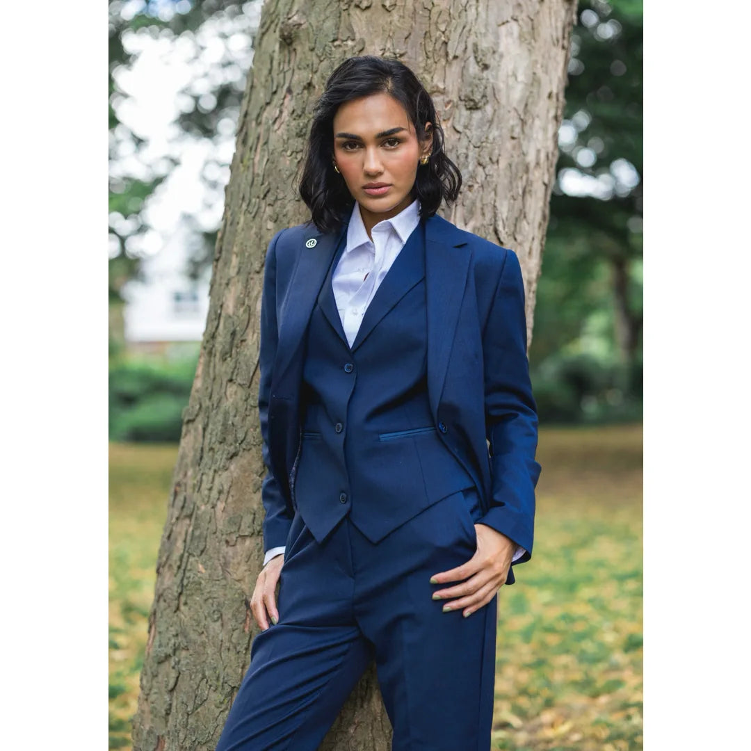 TPW-14 - Women's 3 Piece Plain Navy Blue Suit