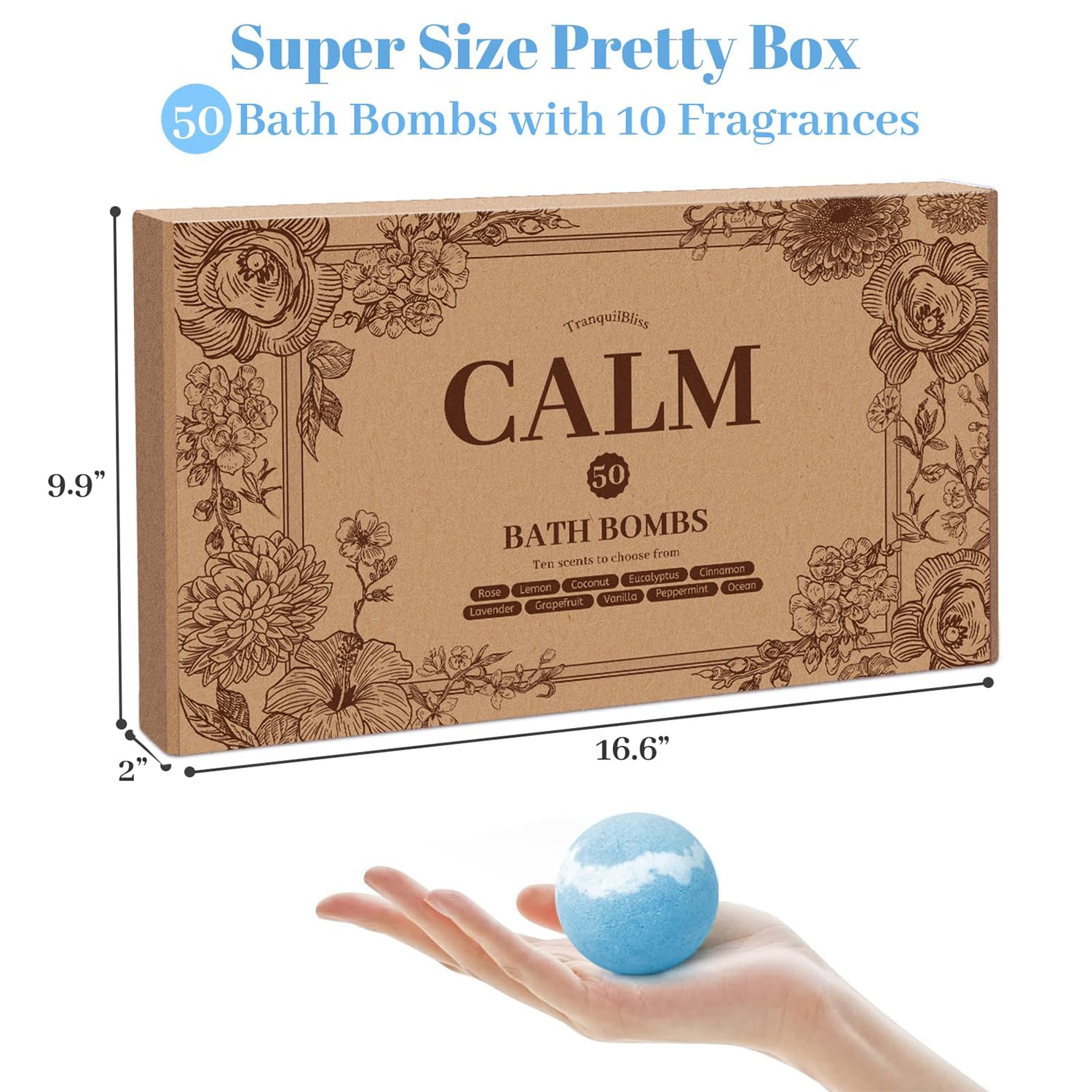 TranquilBliss Bath Bombs Set – 50 Pieces, 10 Scents, Shea Butter & Safe Oils
