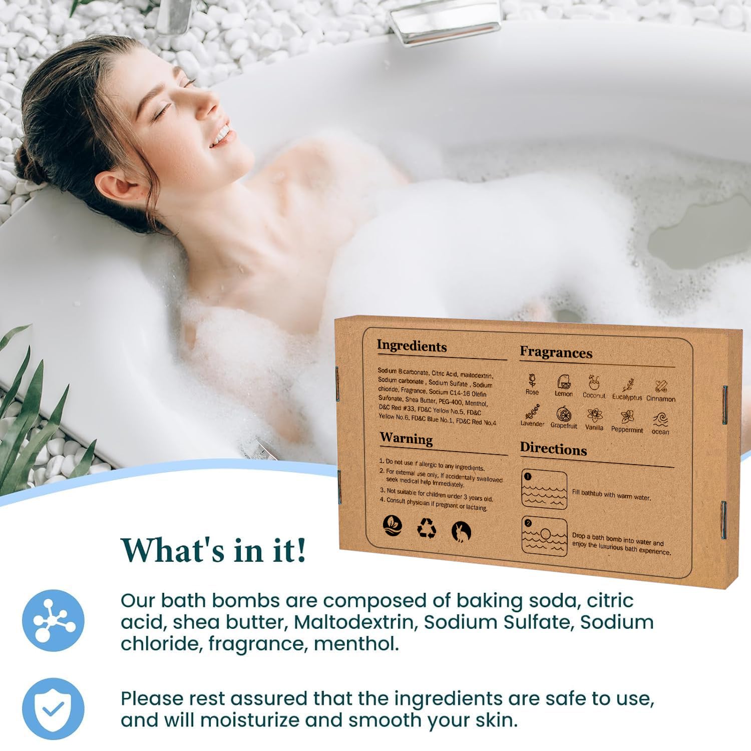TranquilBliss Bath Bombs Set – 50 Pieces, 10 Scents, Shea Butter & Safe Oils
