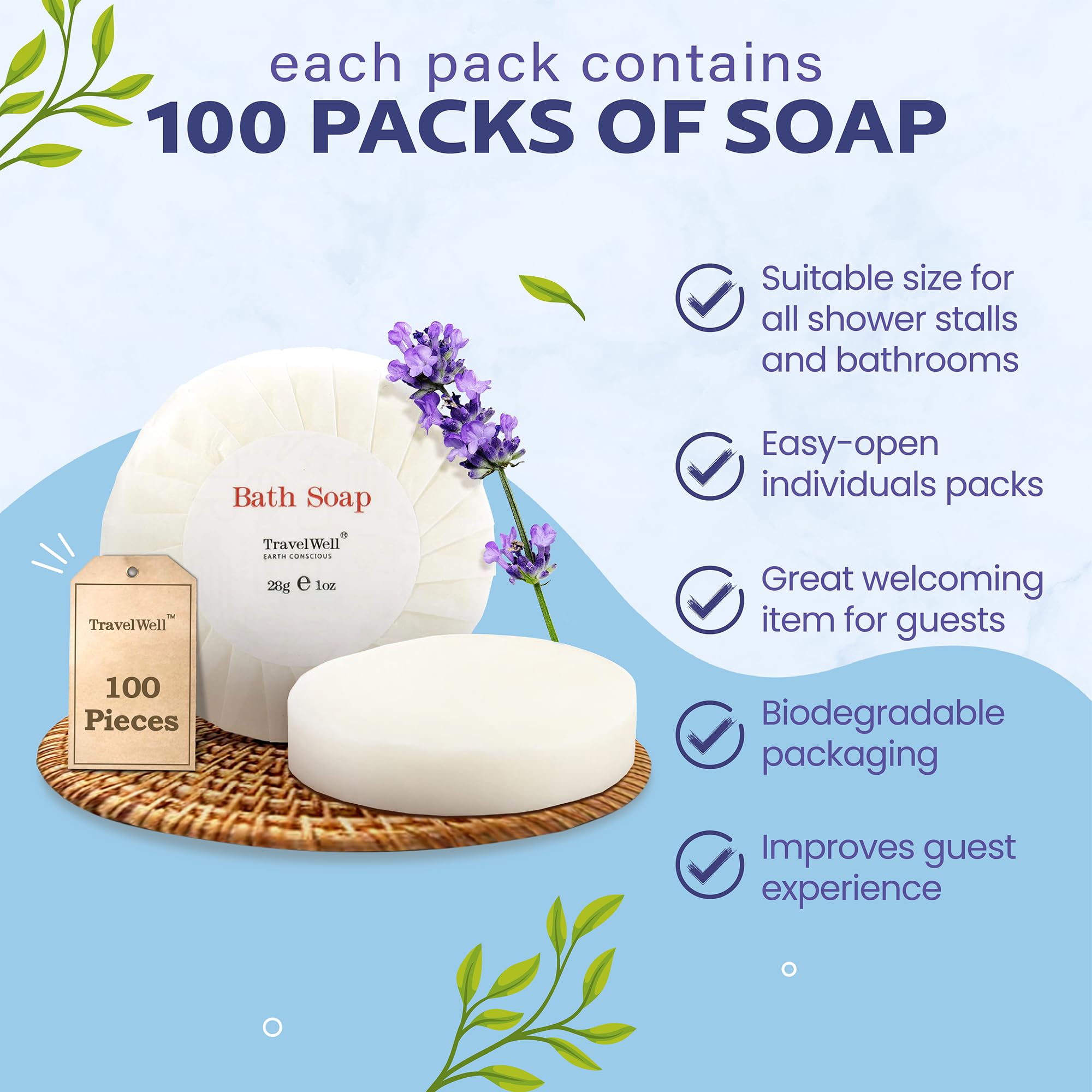 Travelwell Hotel Soap Bars – Bulk, Individually Wrapped 1 oz Paraben-Free Guest Amenities