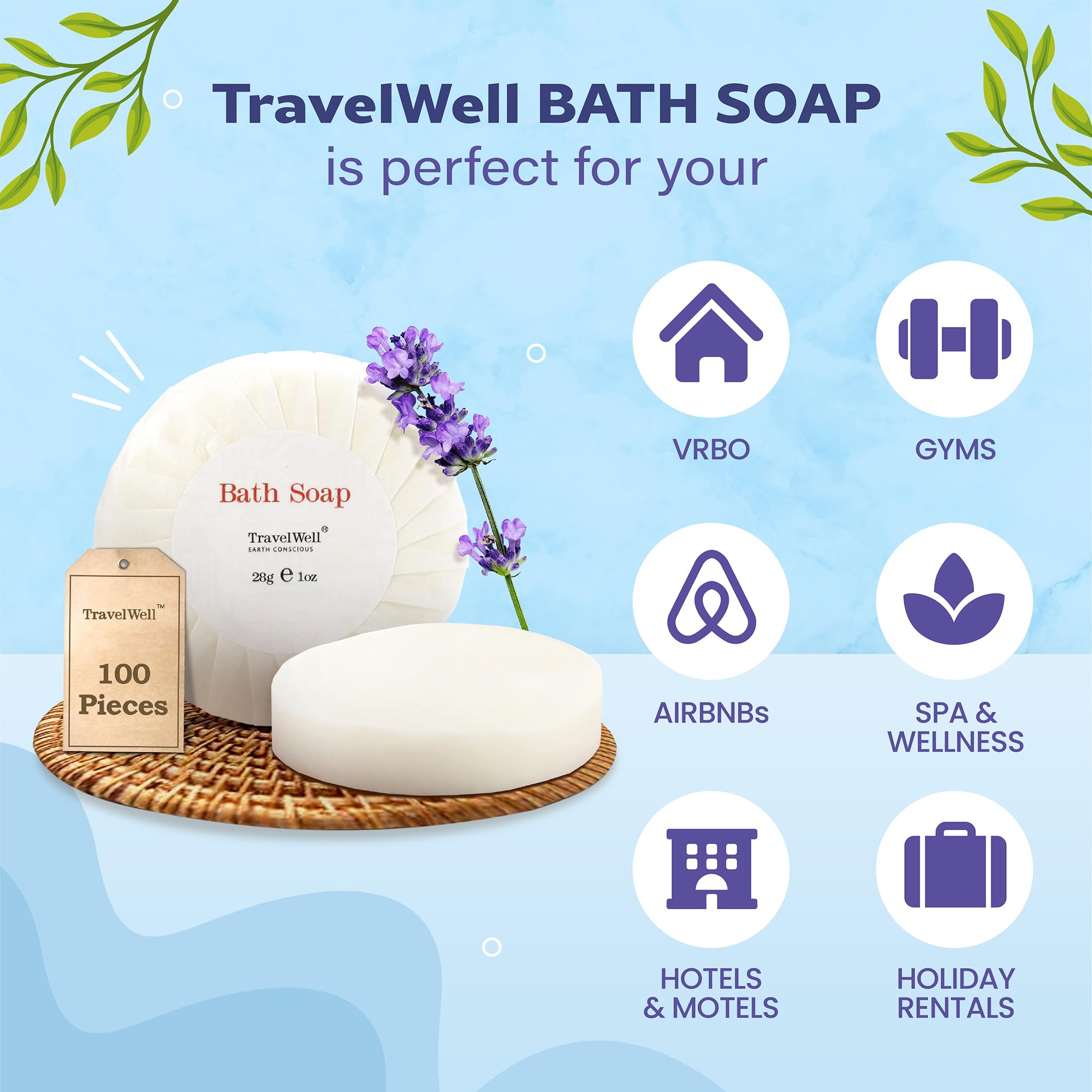 Travelwell Hotel Soap Bars – Bulk, Individually Wrapped 1 oz Paraben-Free Guest Amenities