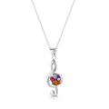 Mixed Flower Silver Treble Clef Pendant Necklace
