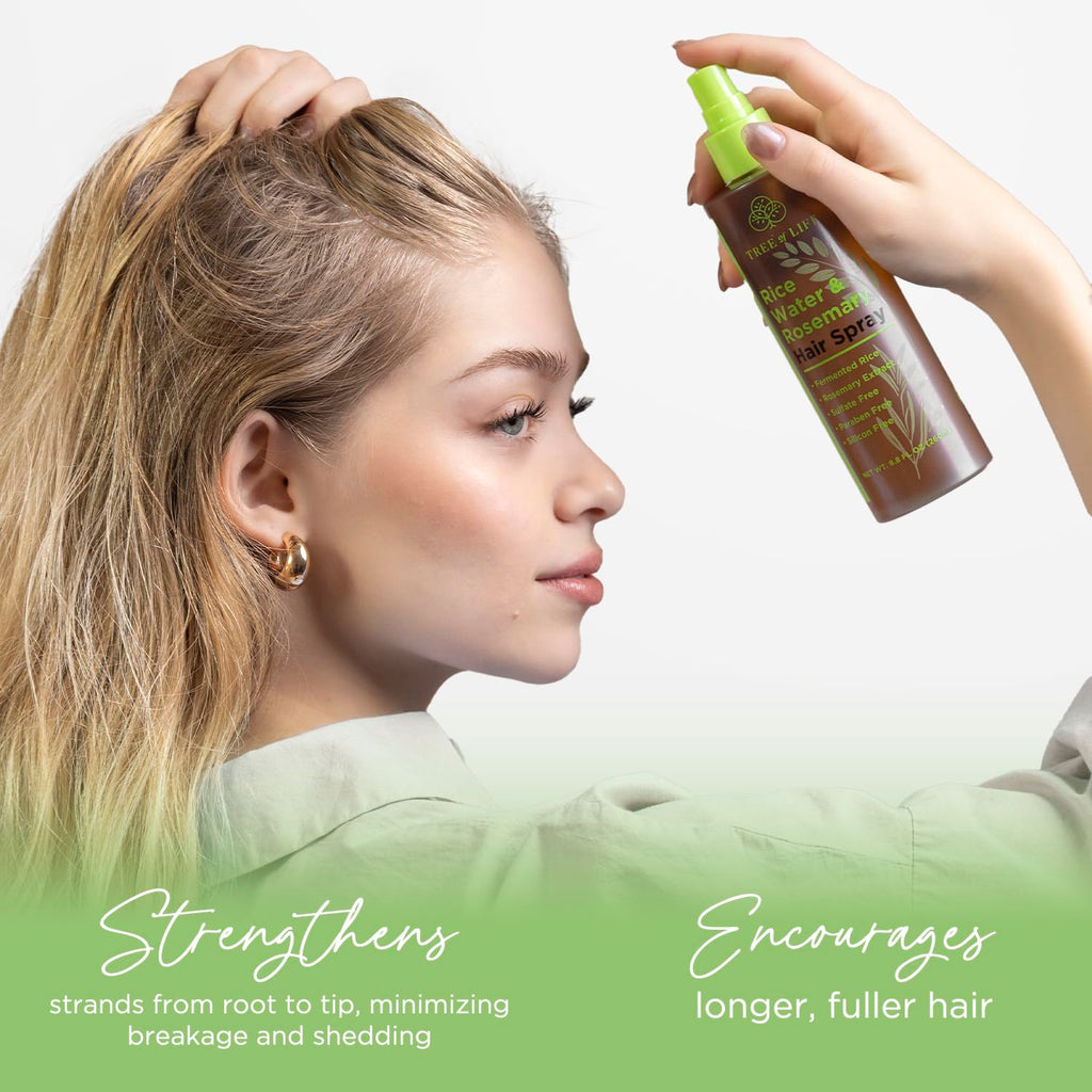 Tree of Life Beauty Rice Water Hair Spray – Rosemary Water, Caffeine & Biotin for Hair Growth (8.8 fl oz)