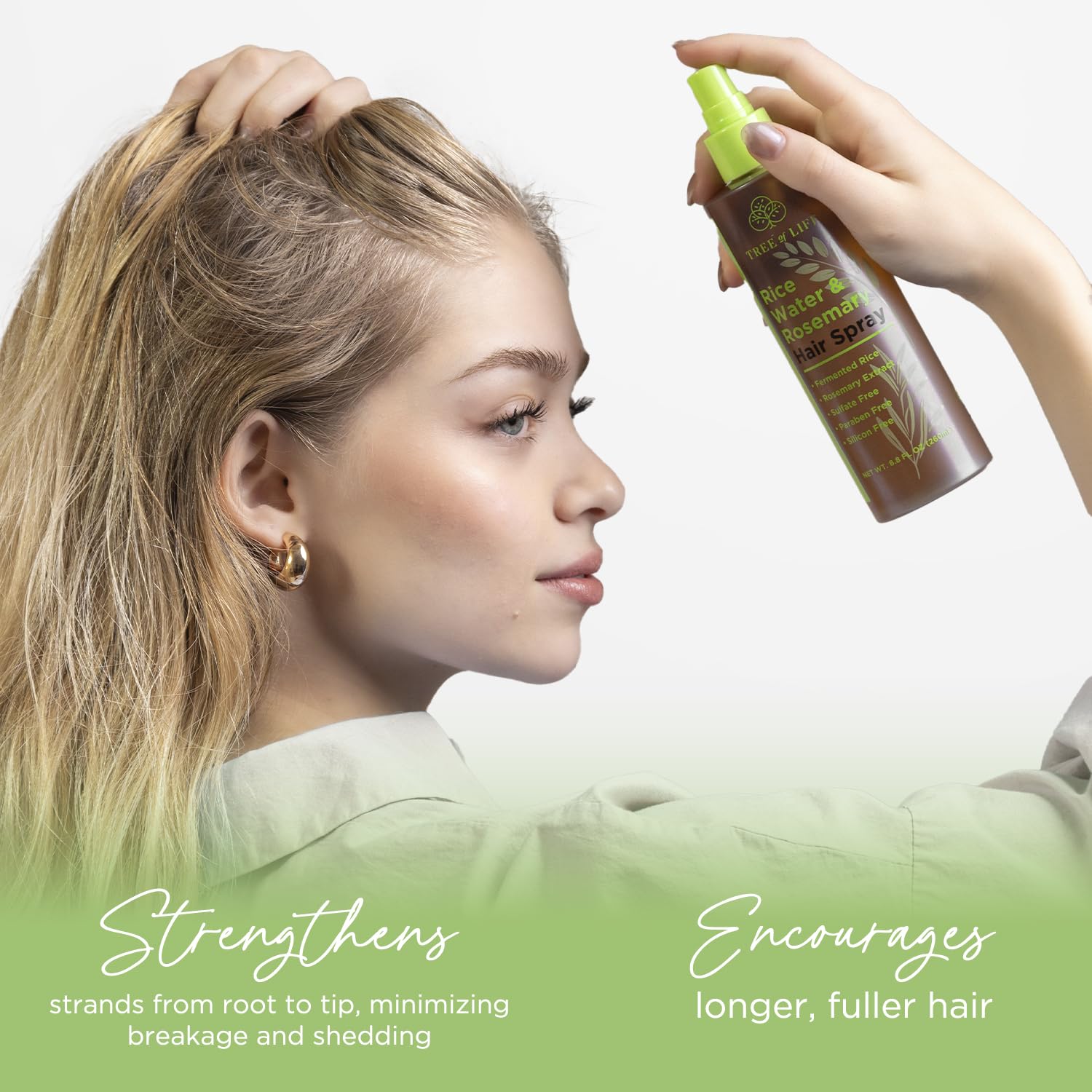 Tree of Life Beauty Rice Water Hair Spray – Rosemary Water, Caffeine & Biotin for Hair Growth (8.8 fl oz)