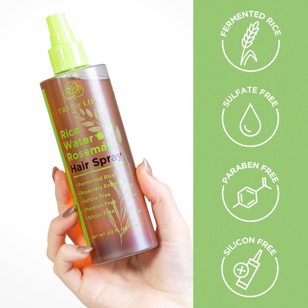 Tree of Life Beauty Rice Water Hair Spray – Rosemary Water, Caffeine & Biotin for Hair Growth (8.8 fl oz)