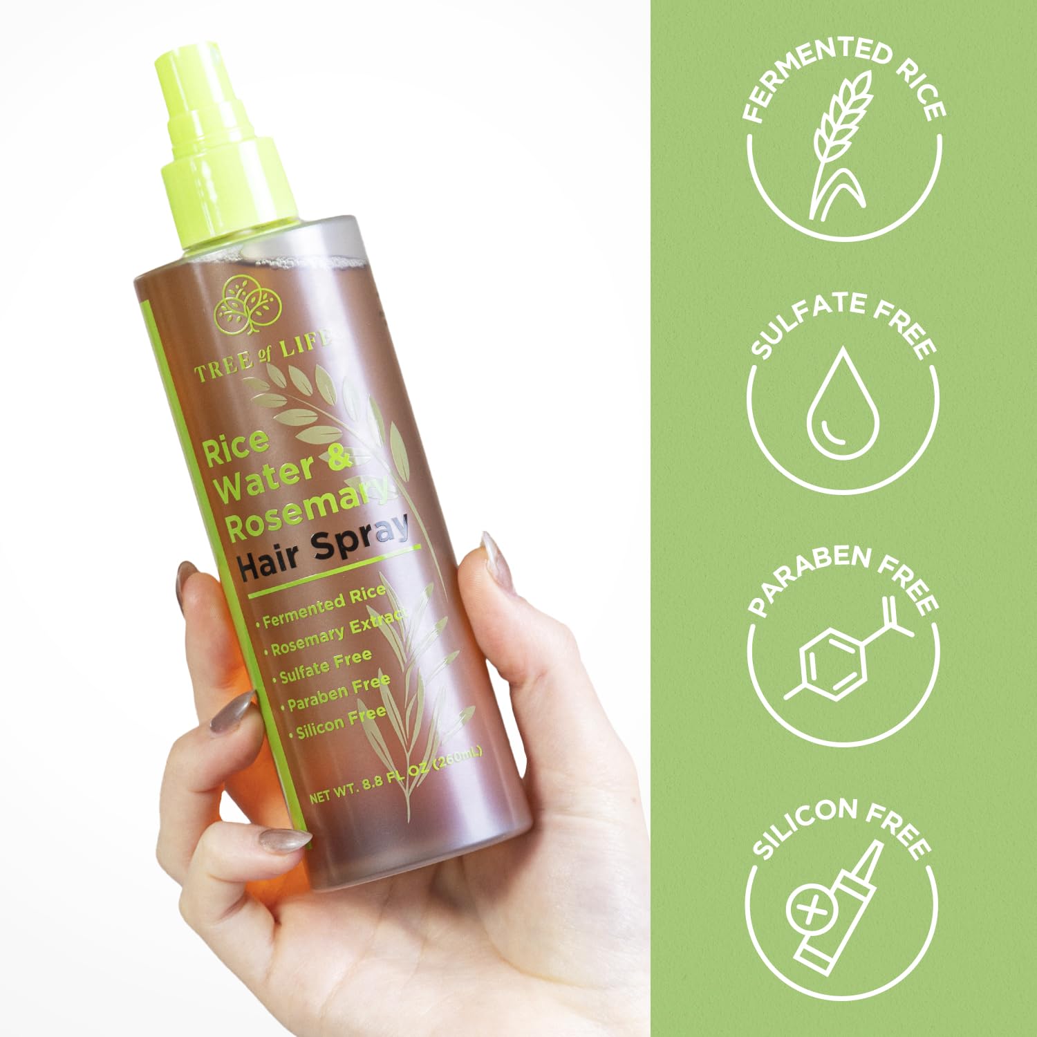 Tree of Life Beauty Rice Water Hair Spray – Rosemary Water, Caffeine & Biotin for Hair Growth (8.8 fl oz)
