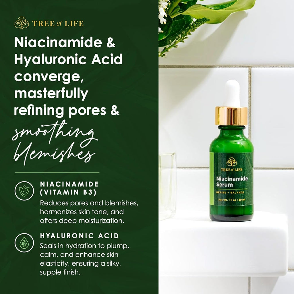 Tree of Life Beauty Niacinamide Serum 5% - Hydrating Face Oil with Hyaluronic Acid & Aloe, 2 Fl Oz