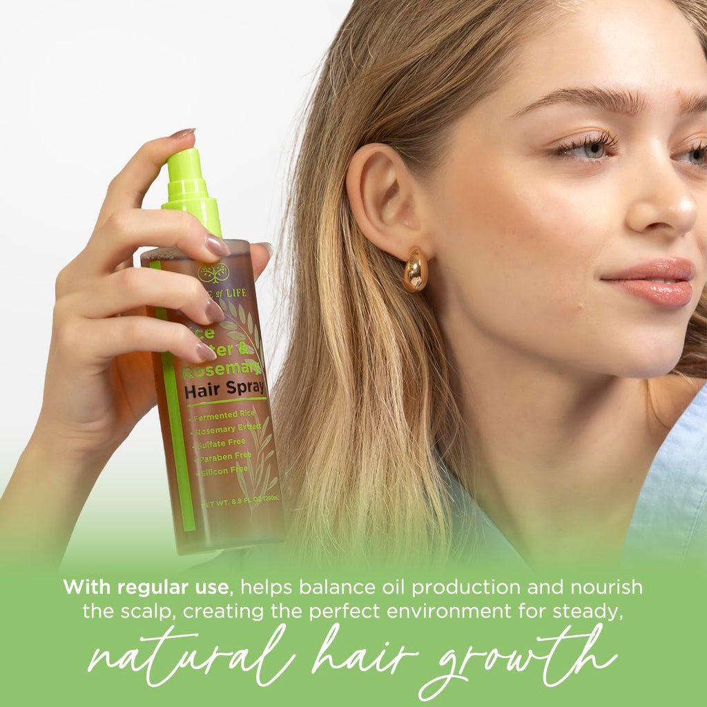 Tree of Life Beauty Rice Water Hair Spray – Rosemary Water, Caffeine & Biotin for Hair Growth (8.8 fl oz)