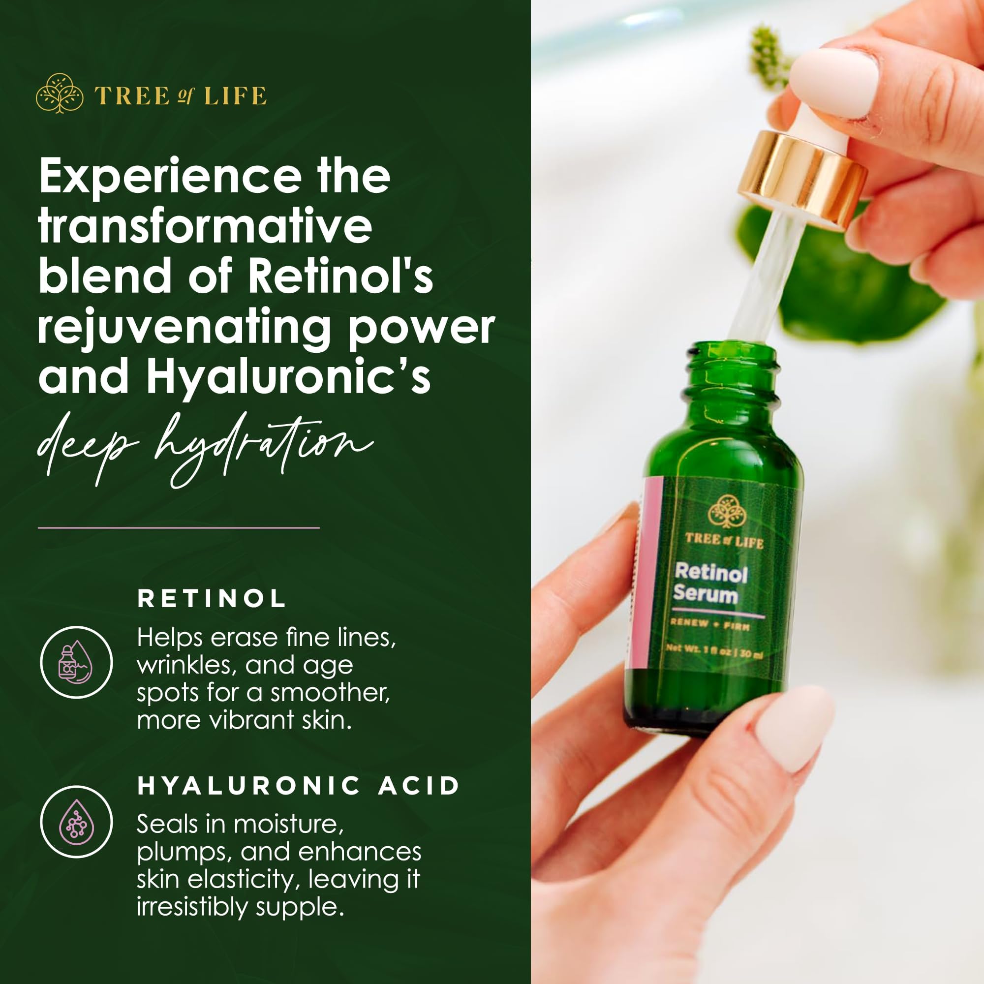 Tree of Life Beauty Retinol Serum – Hydrating Face Oil for Dark Spots & Fine Lines, 2 Fl Oz