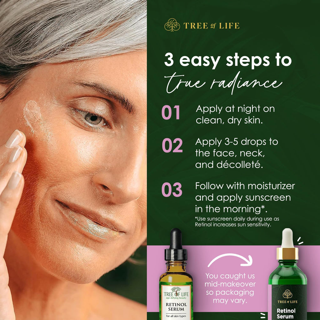 Tree of Life Beauty Retinol Serum – Hydrating Face Oil for Dark Spots & Fine Lines, 2 Fl Oz