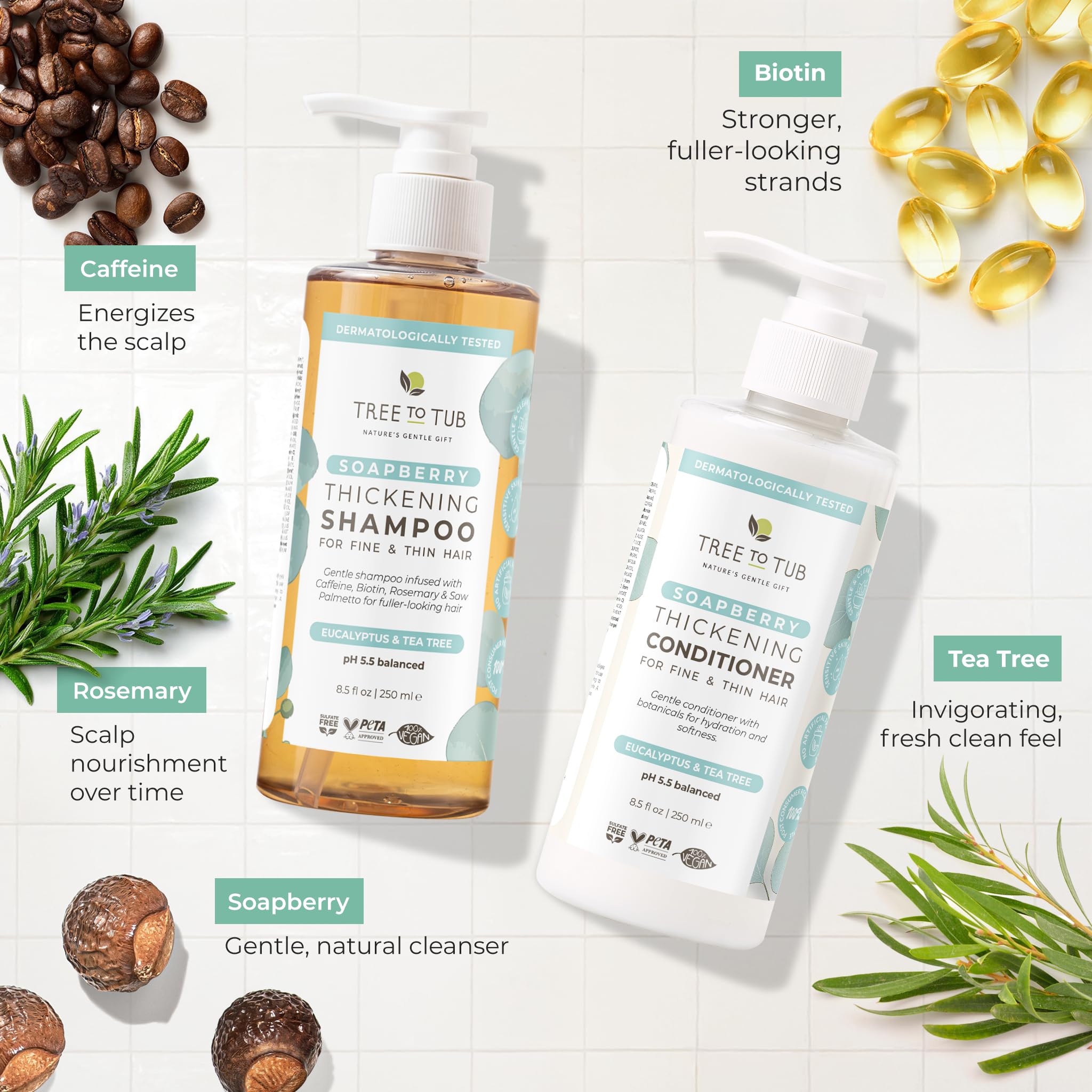 Tree to Tub Volumizing Biotin Shampoo & Conditioner Set with Caffeine – Sulfate-Free, Argan Oil