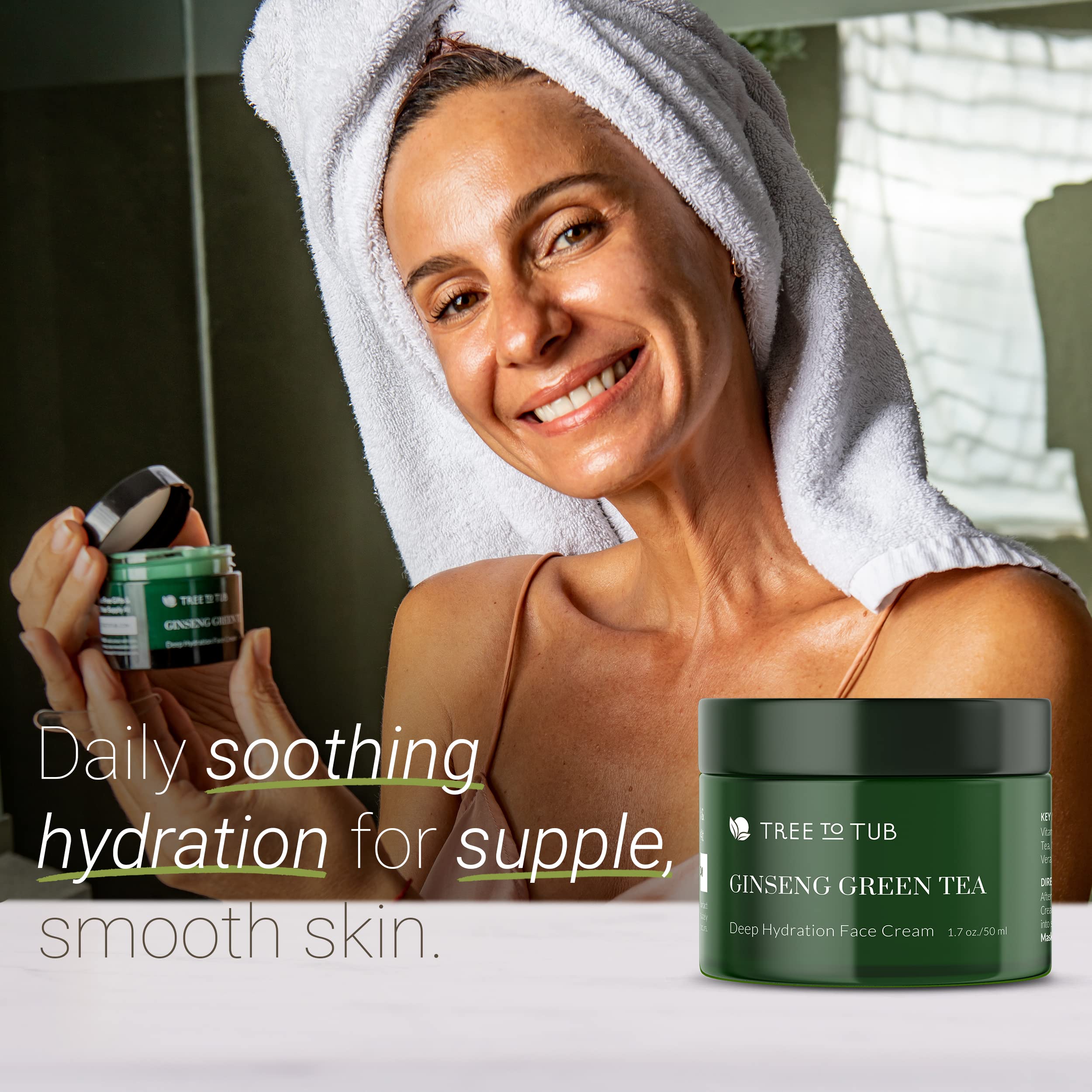 Tree to Tub Hydrating Face Moisturizer – Water-Based Hyaluronic Acid with Organic Aloe, Green Tea, Vitamin C & E for Dry & Sensitive Skin