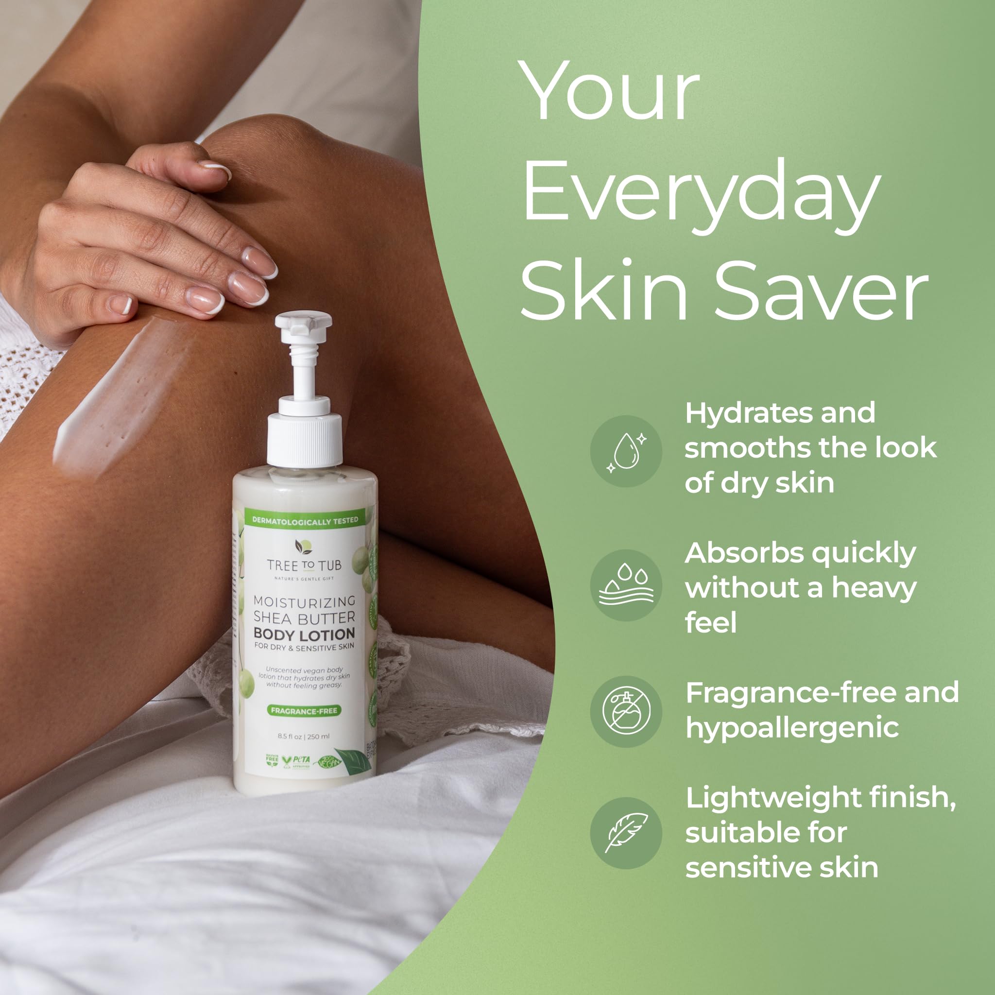 Tree to Tub Unscented Shea Butter Body Lotion – Fragrance-Free, Vegan Moisturizer (2 Pack) for Dry & Sensitive Skin