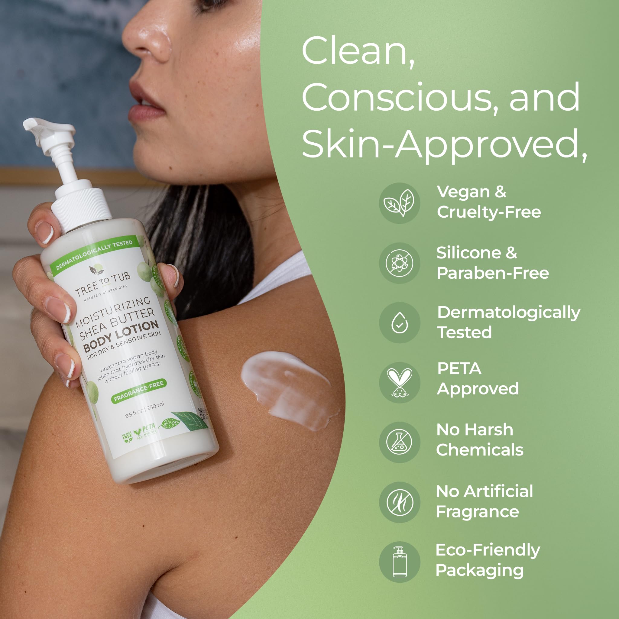 Tree to Tub Unscented Shea Butter Body Lotion – Fragrance-Free, Vegan Moisturizer (2 Pack) for Dry & Sensitive Skin