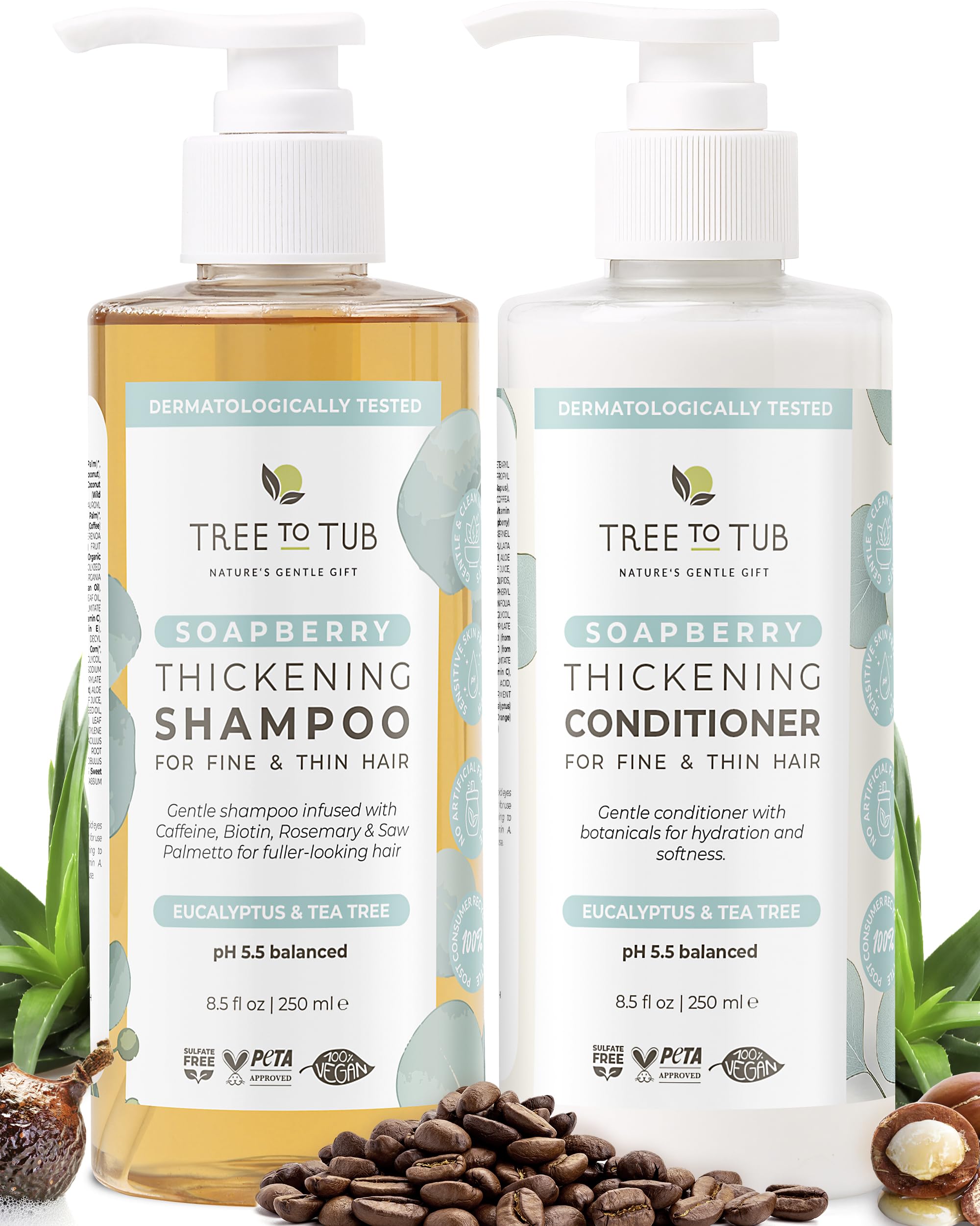 Tree to Tub Volumizing Biotin Shampoo & Conditioner Set with Caffeine – Sulfate-Free, Argan Oil