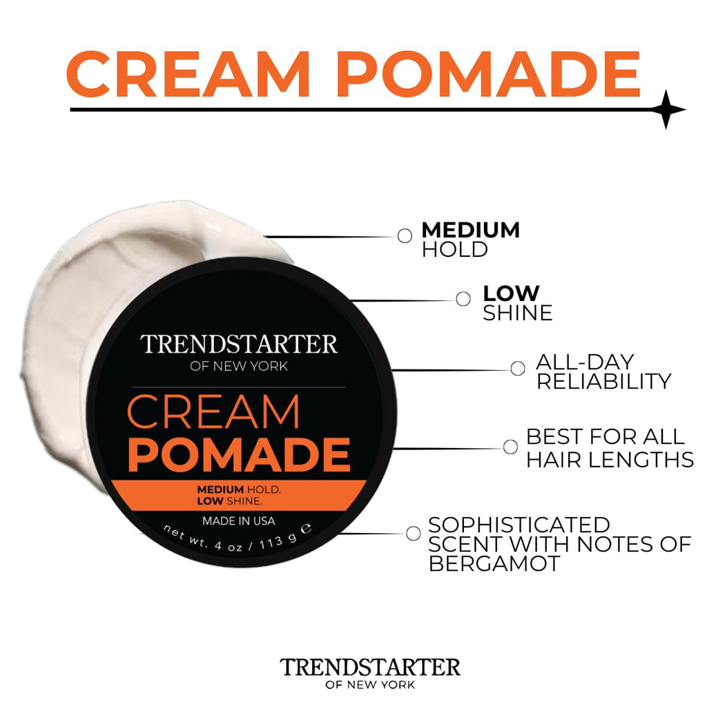 TRENDSTARTER Cream Pomade Pack 4oz – Medium Hold, Low Shine, Water-Based