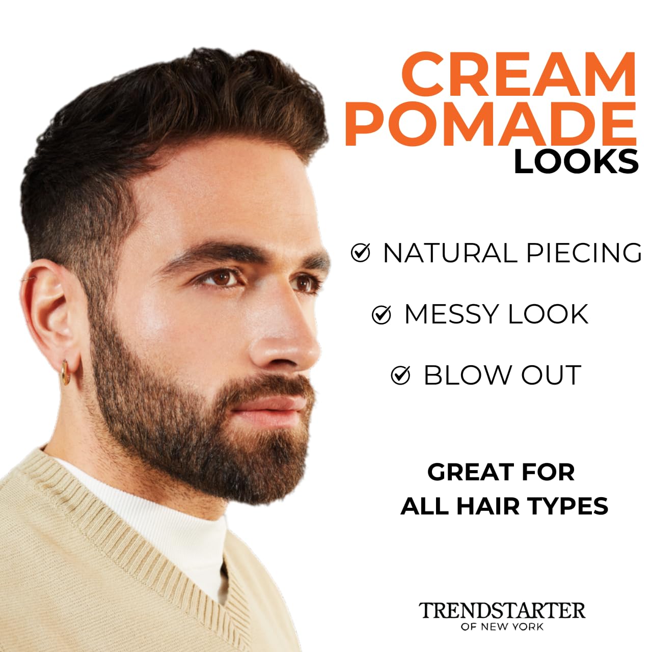 TRENDSTARTER Cream Pomade Pack 4oz – Medium Hold, Low Shine, Water-Based