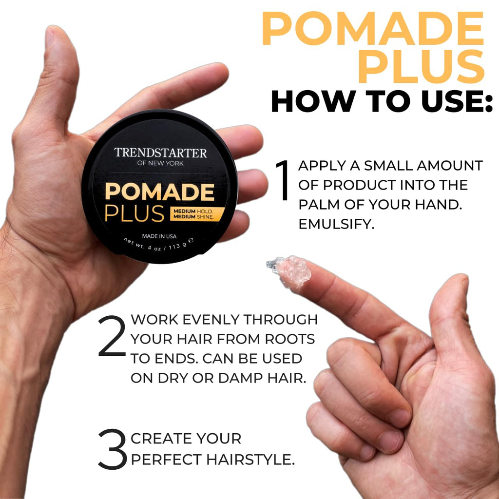TRENDSTARTER Pomade Plus — 4 oz, Medium Hold & Shine, Water-Based Gel, 2-Pack with Argan Oil – Made in USA