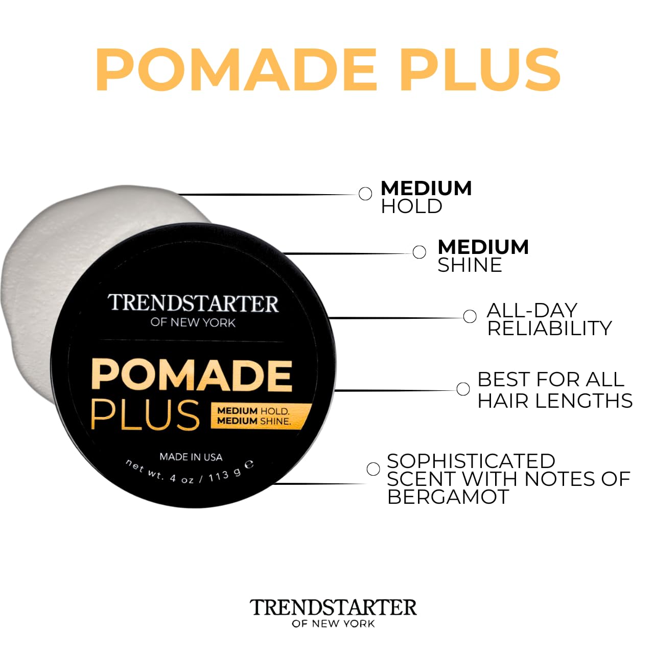 TRENDSTARTER Pomade Plus — 4 oz, Medium Hold & Shine, Water-Based Gel, 2-Pack with Argan Oil – Made in USA