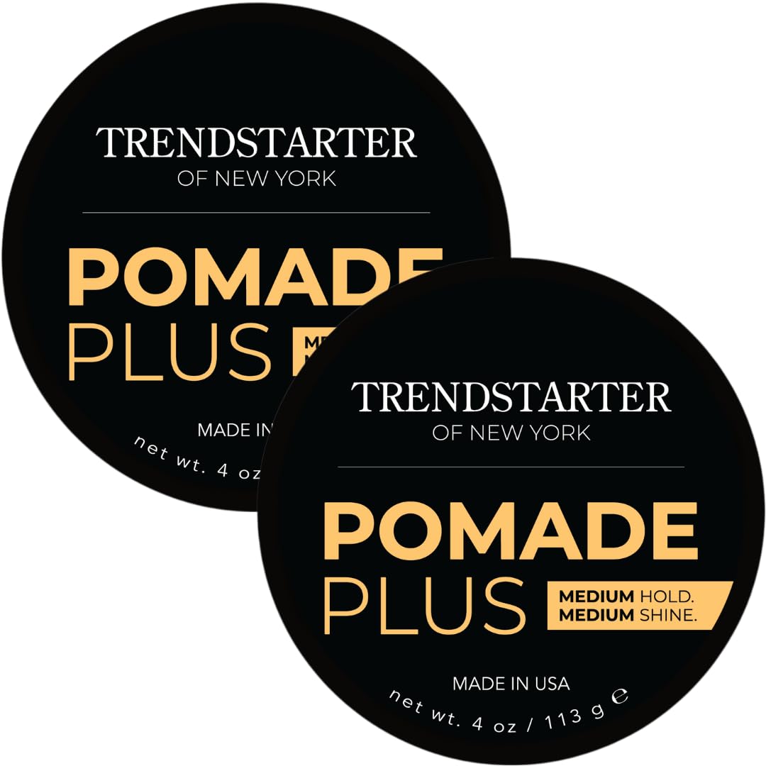 TRENDSTARTER Pomade Plus — 4 oz, Medium Hold & Shine, Water-Based Gel, 2-Pack with Argan Oil – Made in USA