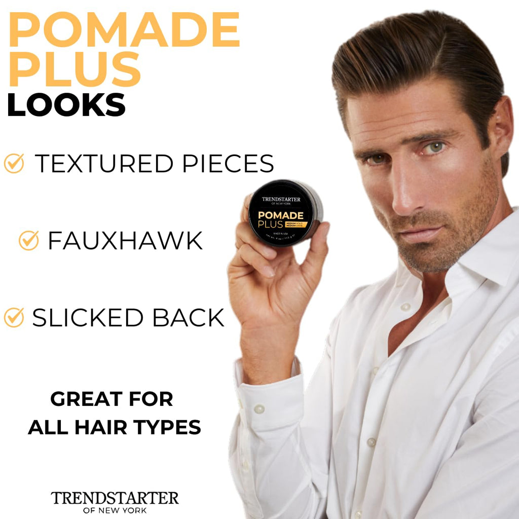 TRENDSTARTER Pomade Plus — 4 oz, Medium Hold & Shine, Water-Based Gel, 2-Pack with Argan Oil – Made in USA