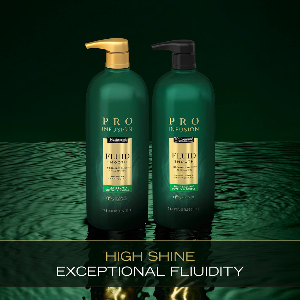 TRESemmé Pro Infusion Fluid Smooth Shampoo – Cruelty-Free, Sulfate-Free with Coconut Droplets & Plant Protein, 33.8oz
