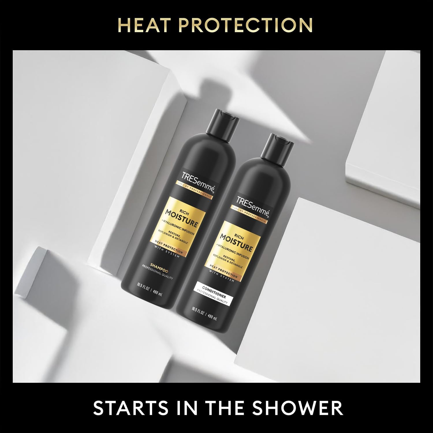 TRESemmé Rich Moisture Shampoo & Conditioner Set with Hyaluronic Acid – Hydration for Dry & Curly Hair, 16.5 oz Each
