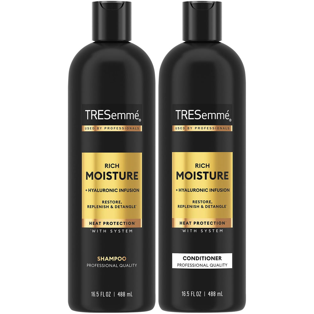 TRESemmé Rich Moisture Shampoo & Conditioner Set with Hyaluronic Acid – Hydration for Dry & Curly Hair, 16.5 oz Each