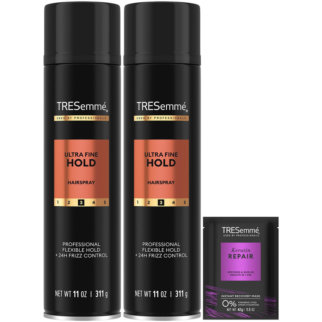 TRESemmé Hairspray Ultra Fine Hold 2-Pack + Keratin Repair Mask – Moisturizing, Anti-Frizz