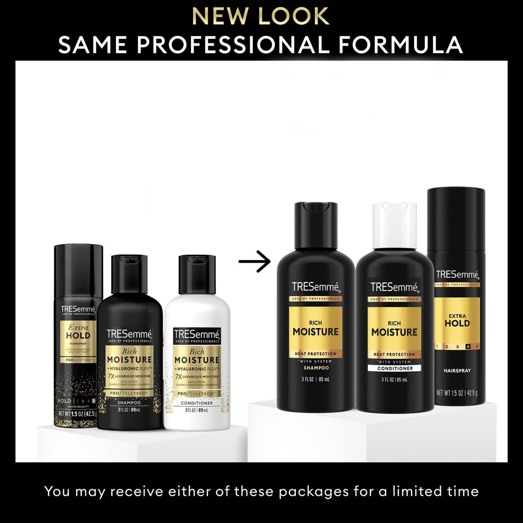 TRESemmé Travel Essentials: Rich Moisture Shampoo, Conditioner & Extra Hold Hairspray