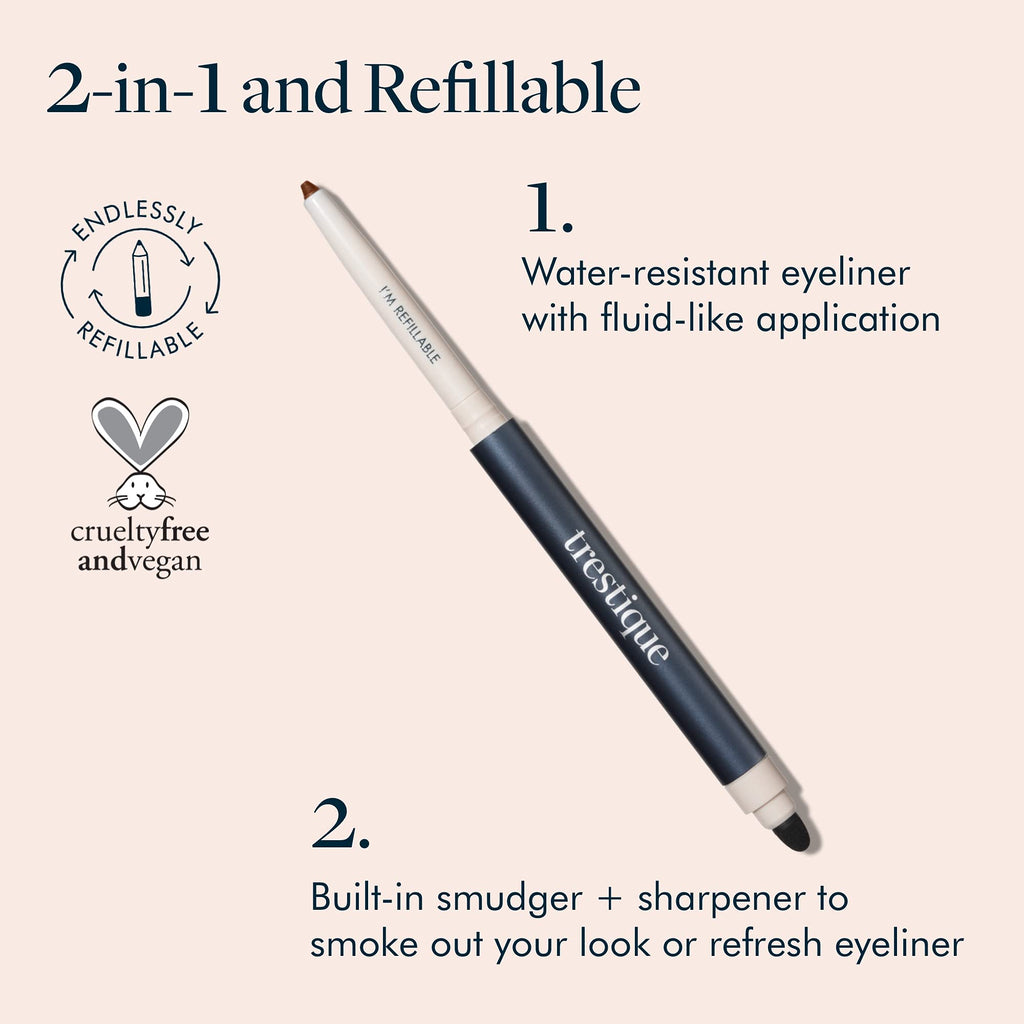 TRE'STIQUE Eyeliner — Refillable, Long-Lasting Gel Eyeliner with Built-In Smudger