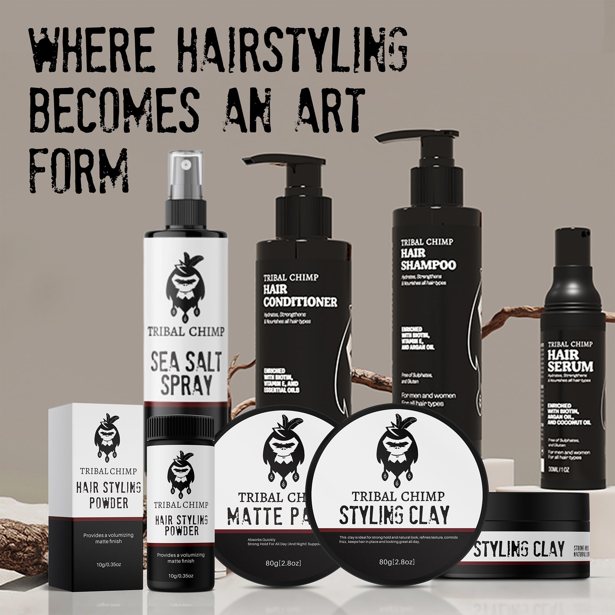 Tribal Chimp Hair Styling Clay – Matte Finish, Strong Hold, Citrus Scent, 80g