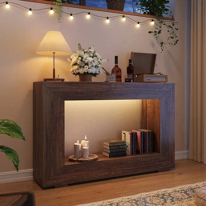 120cm Modern Rustic Console Table - Bold Hollow Geometric Entryway & Accent Sideboard