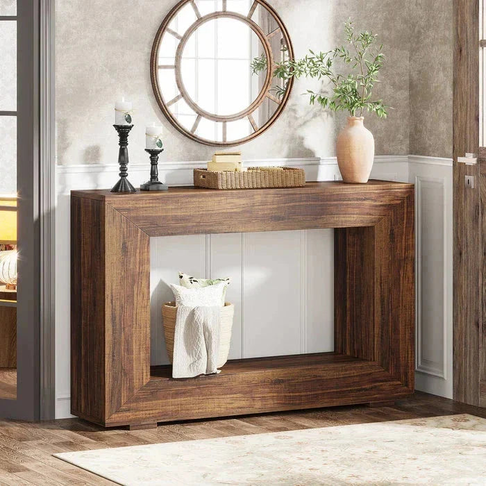 120cm Modern Rustic Console Table - Bold Hollow Geometric Entryway & Accent Sideboard