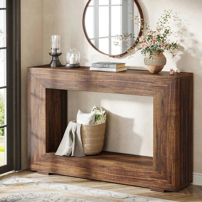 120cm Modern Rustic Console Table - Bold Hollow Geometric Entryway & Accent Sideboard