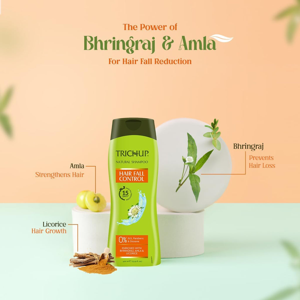 TRICHUP Natural Anti-Hair Fall Shampoo – Bhringraj Amla Licorice Herbal Cleanser (Pack of 2)