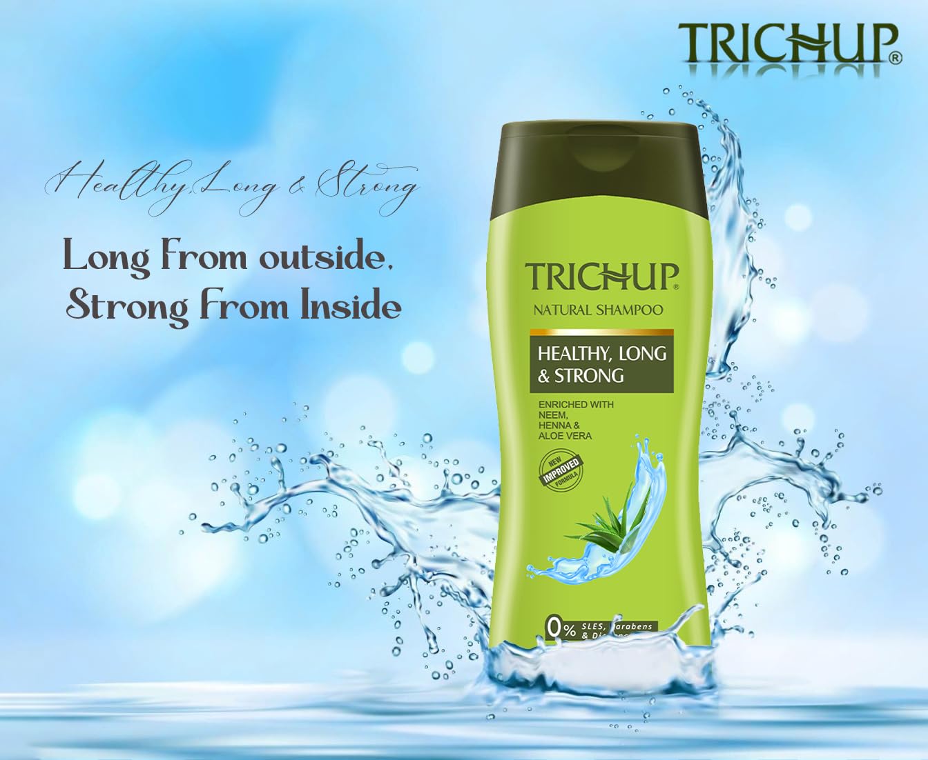 TRICHUP Herbal Shampoo with Aloe Vera, Neem & Henna – Paraben Free, 2 x 13.52 fl oz – Gentle, All Hair Types