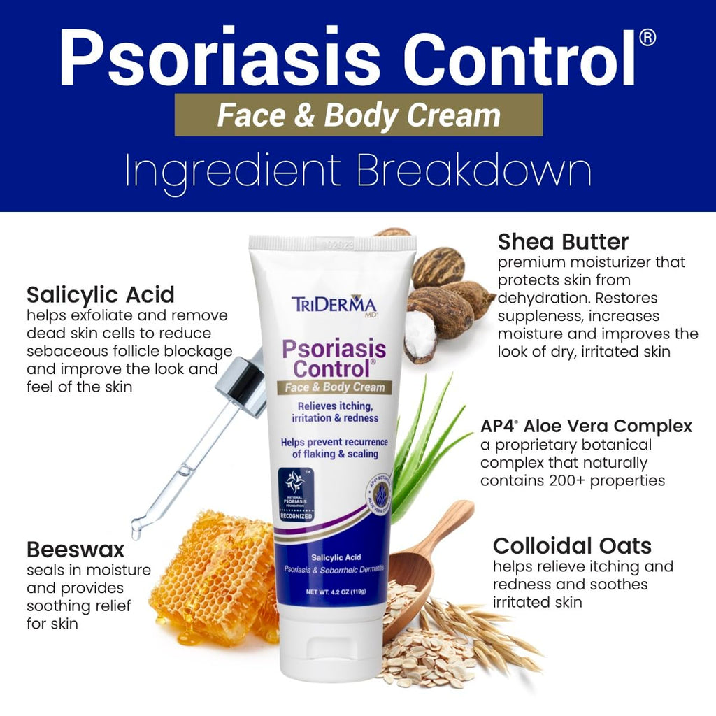 TriDerma Psoriasis Control Cream for Face & Body – 4.2 oz (Non-Greasy, Fragrance-Free)