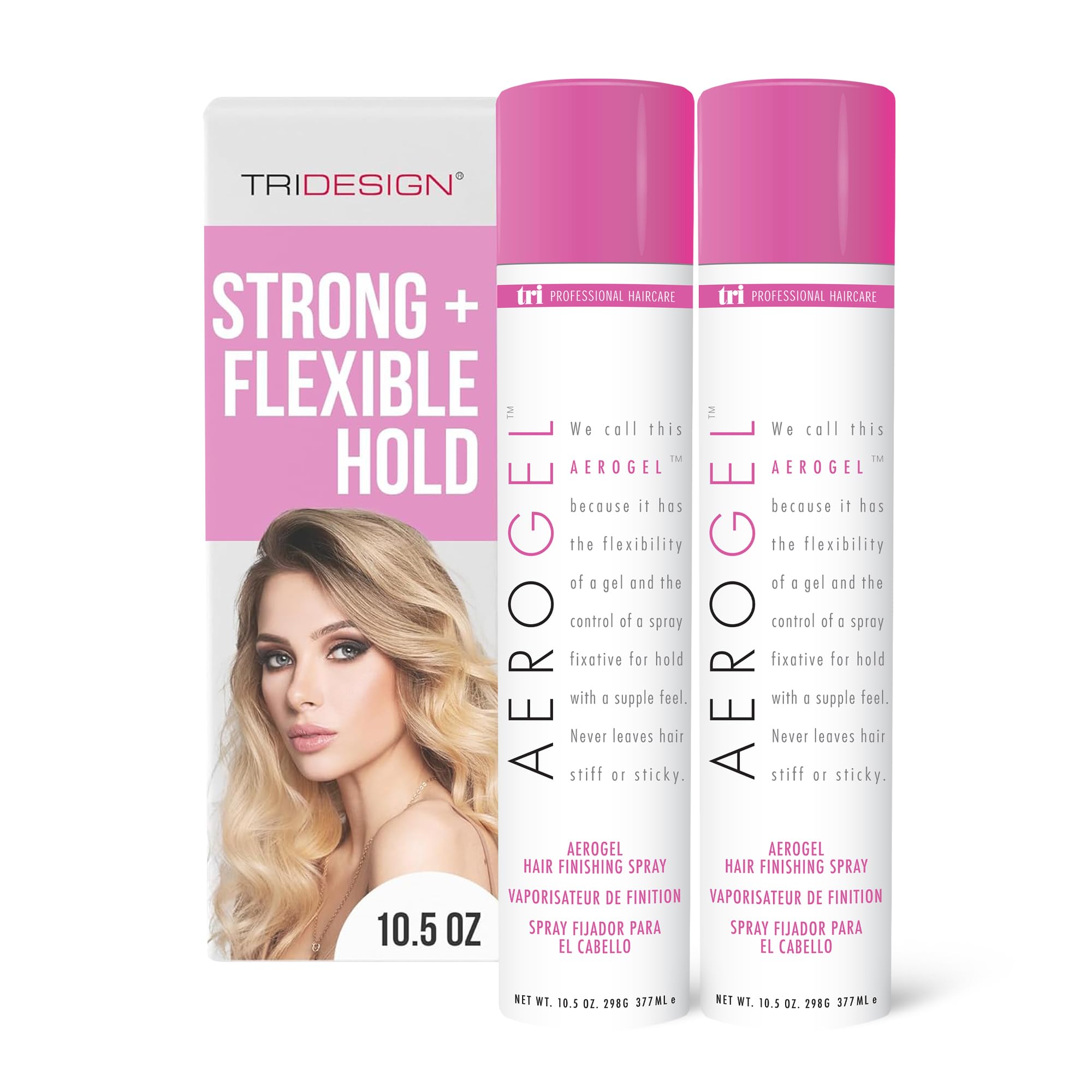 TRIDESIGN Aerogel Hairspray – Strong Hold, Flexible Finish, Volumizing Hair Finishing Spray (10.5 oz) Pack of 2