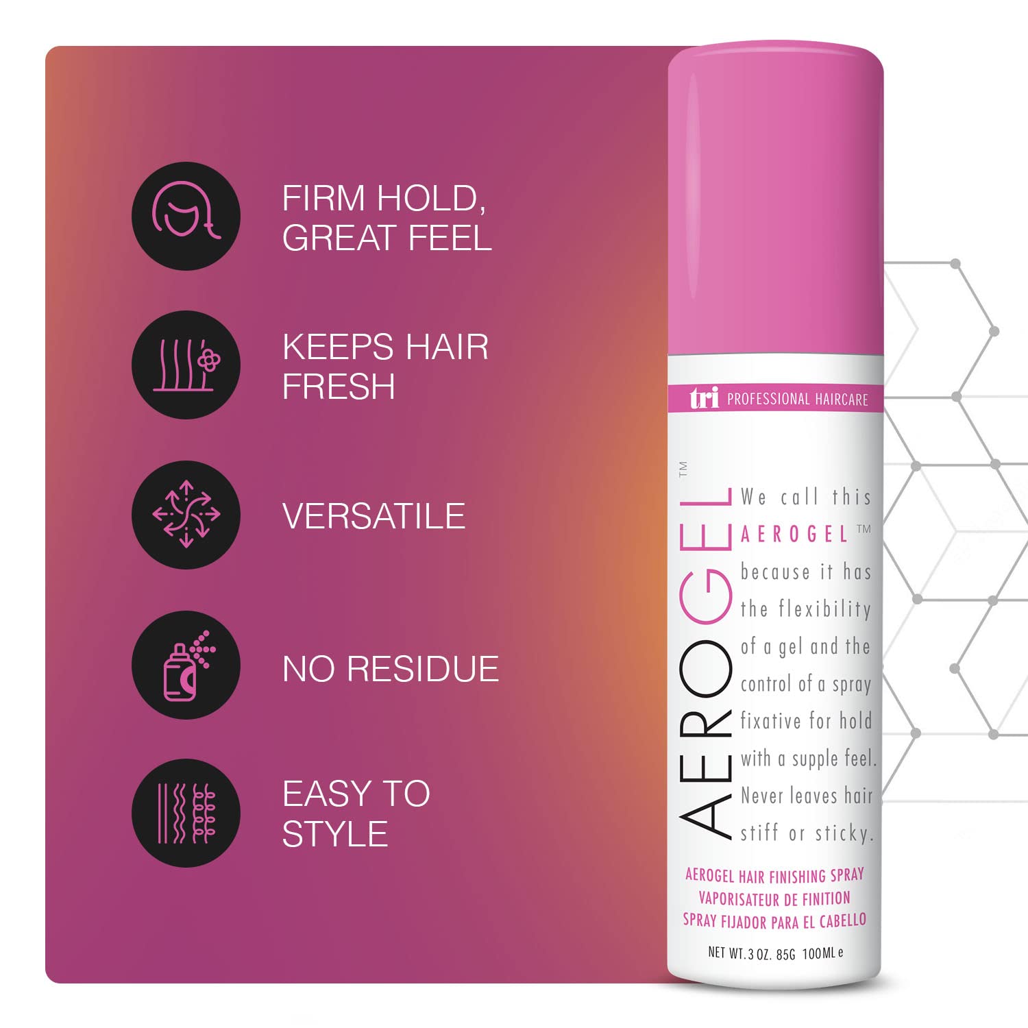 TRIDESIGN Aerogel Hairspray – Strong, Flexible Hold, Shine, and Volume (Travel Size 3 Oz)