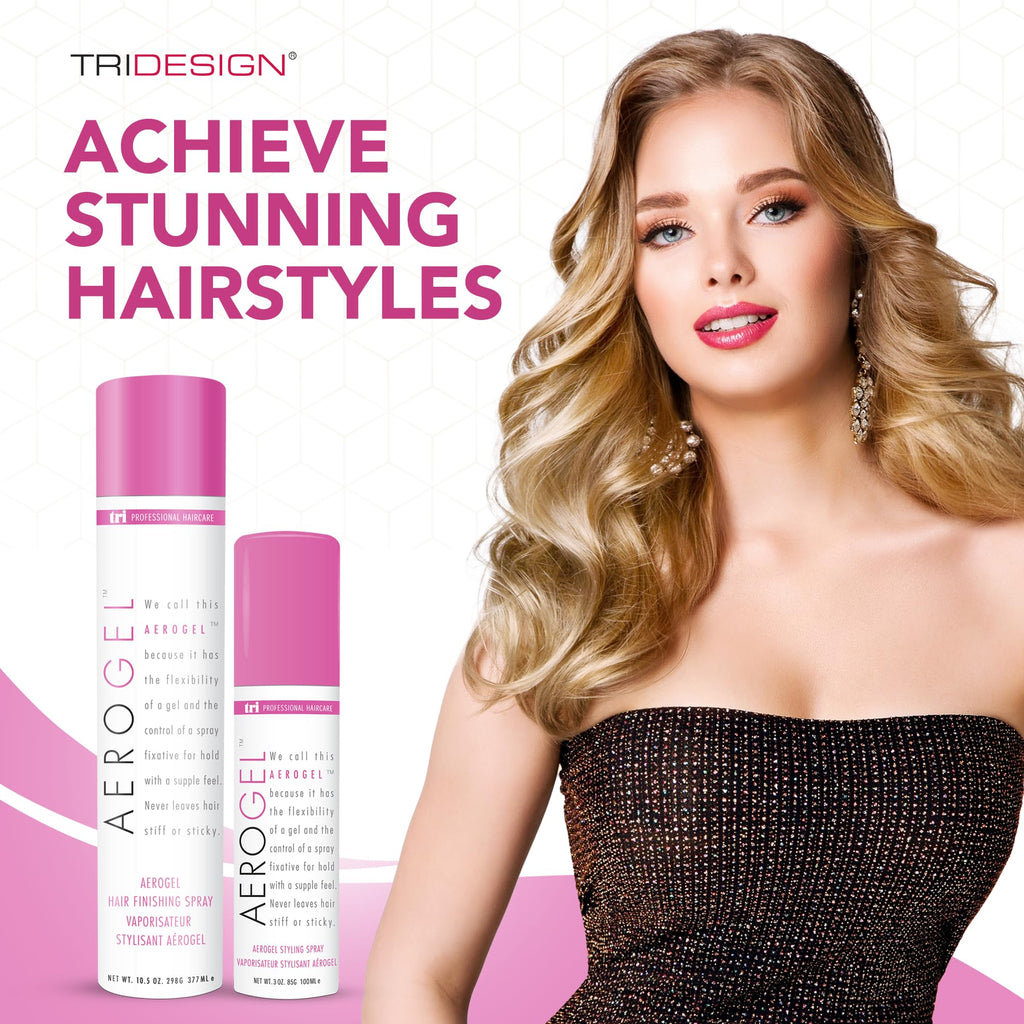 TRI Design Aerogel Hairspray – Strong Hold, Flexible Styling, Non-Sticky Finish (Pack of 2: 3 oz & 10.5 oz)