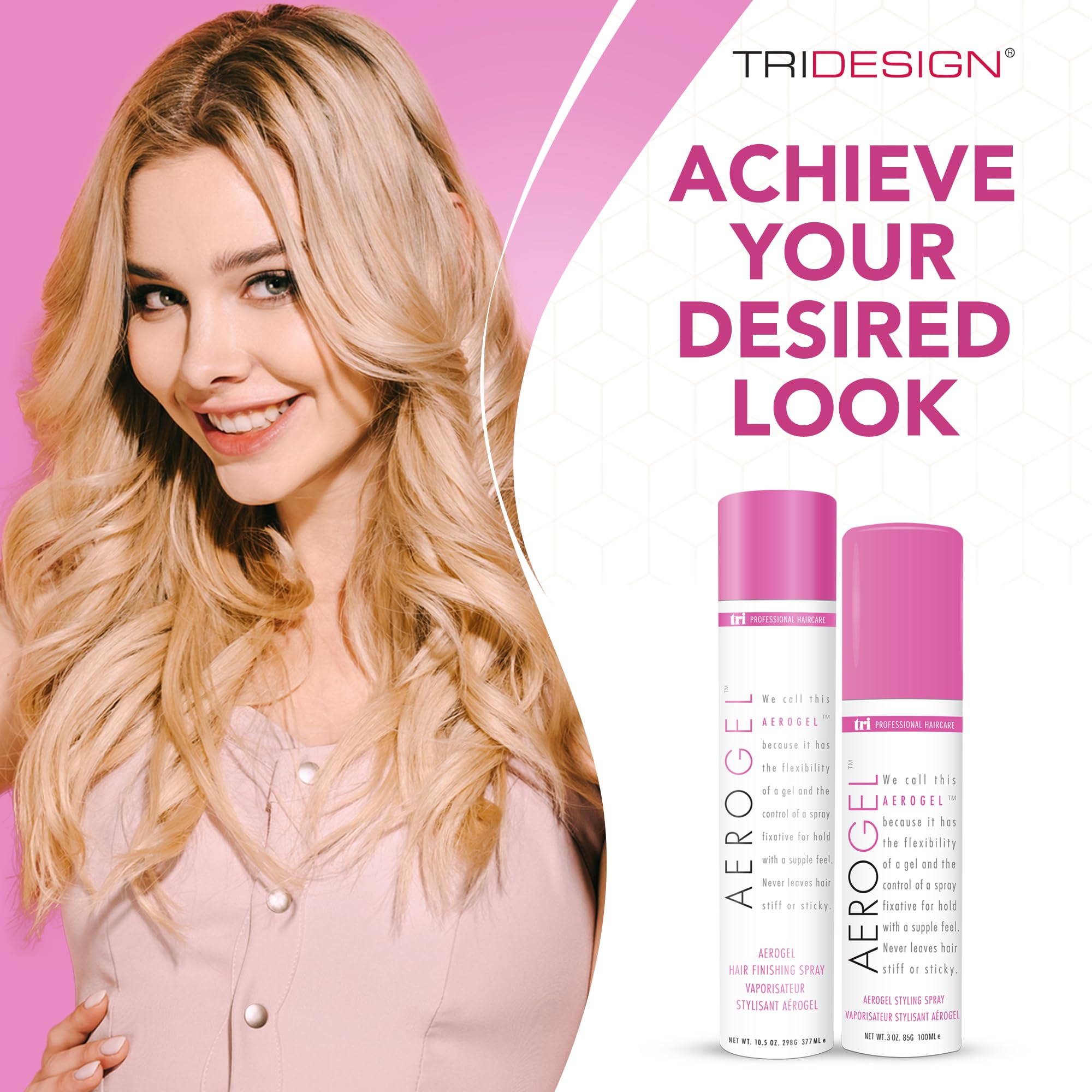 TRI Design Aerogel Hairspray – Strong Hold, Flexible Styling, Non-Sticky Finish (Pack of 2: 3 oz & 10.5 oz)