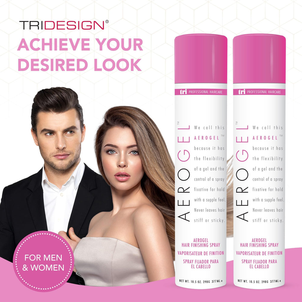 TRIDESIGN Aerogel Hairspray – Strong Hold, Flexible Finish, Volumizing Hair Finishing Spray (10.5 oz) Pack of 2